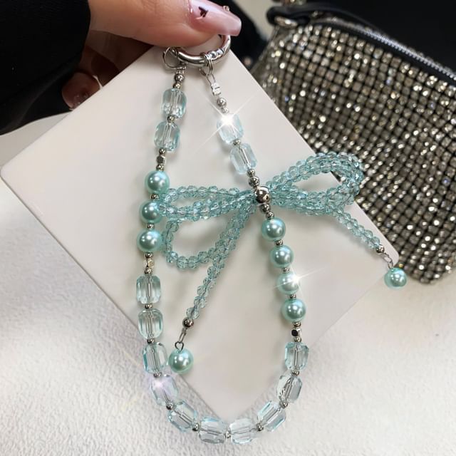 Strap Pearl Faux Crystal Bow Pad with Phone Lanyard
