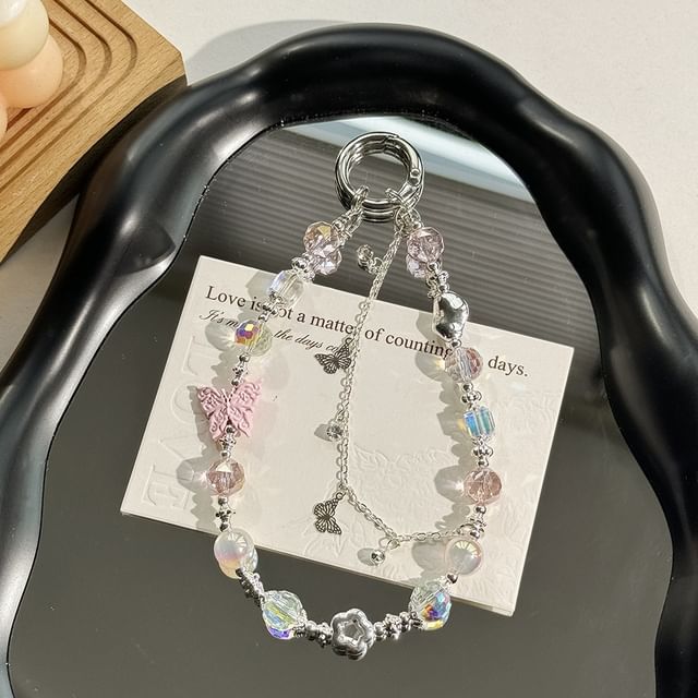 Phone Butterfly Strap Faux Pearl Crystal