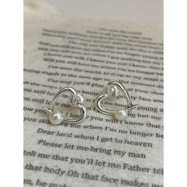Earring 925 Heart Faux Stud Sterling Silver Pearl