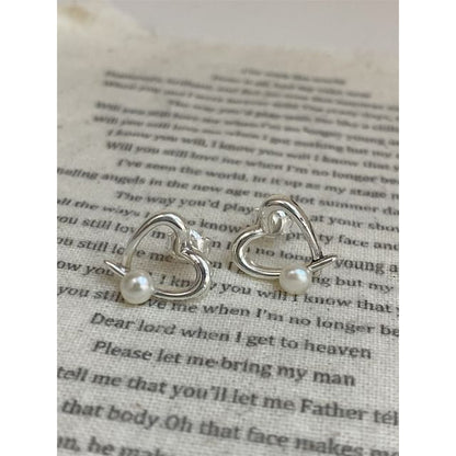 Earring 925 Heart Faux Stud Sterling Silver Pearl