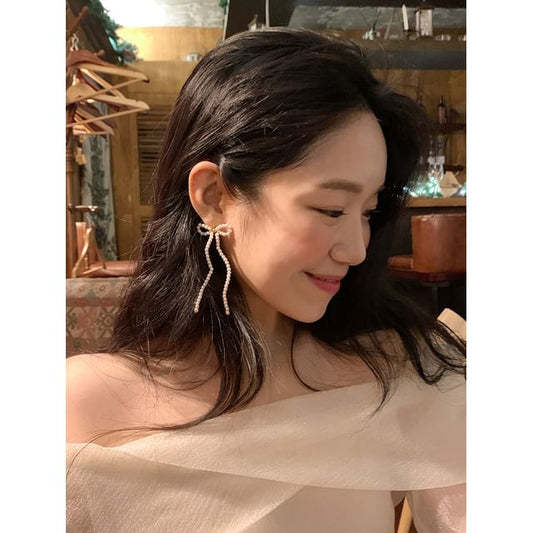 Bow Beaded Earring Sterling 925 Silver Stud