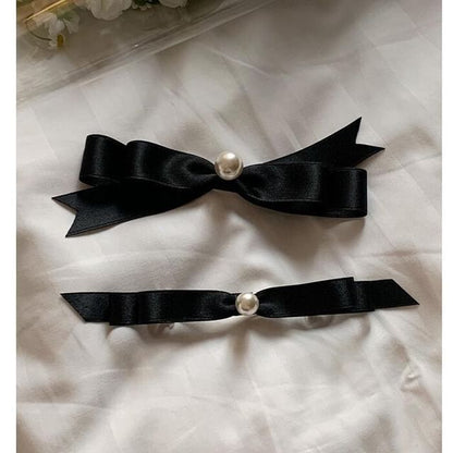 Faux Pearl Clip Bow Hair