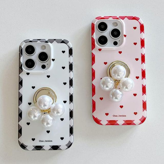 Heart Set Case Pearl / Finger Faux Ring Phone