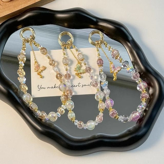 Strap Crystal with Faux Lanyard Pad Butterfly Phone