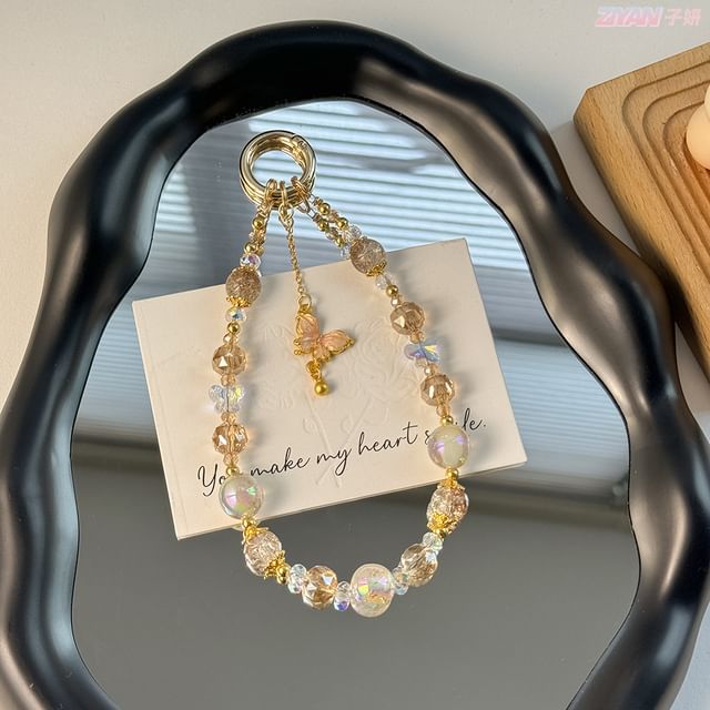 Strap Crystal with Faux Lanyard Pad Butterfly Phone