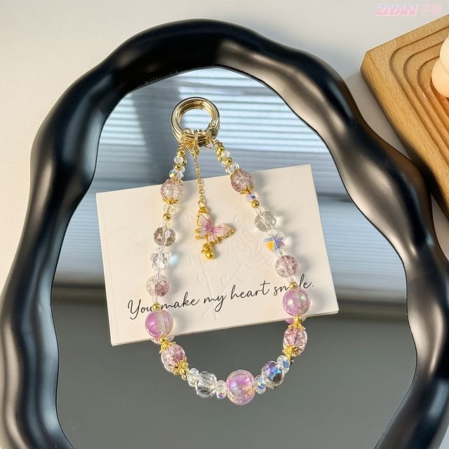 Strap Crystal with Faux Lanyard Pad Butterfly Phone