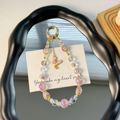 Strap Crystal with Faux Lanyard Pad Butterfly Phone