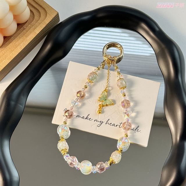 Strap Crystal with Faux Lanyard Pad Butterfly Phone
