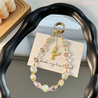 Strap Crystal with Faux Lanyard Pad Butterfly Phone