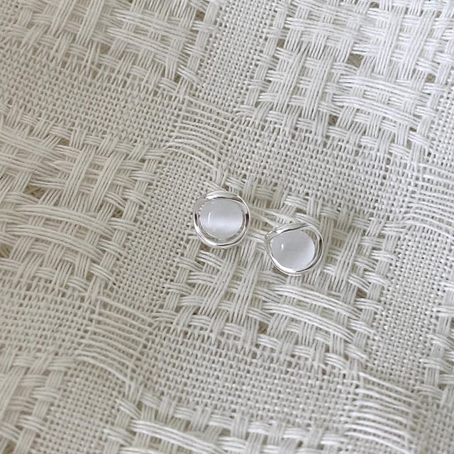 Stone Stud Earring Faux Eye Alloy Cat