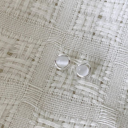 Stone Stud Earring Faux Eye Alloy Cat