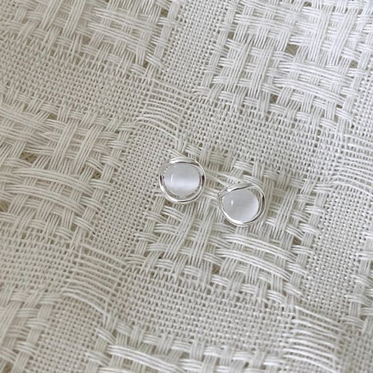 Stone Stud Earring Faux Eye Alloy Cat