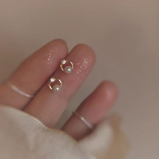 Stud Faux Pearl Earring Rhinestone Alloy