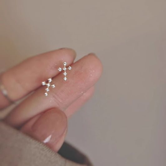 Stud Rhinestone Alloy Earring Cross