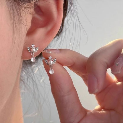 Earring Pearl Drop Faux Alloy Wings