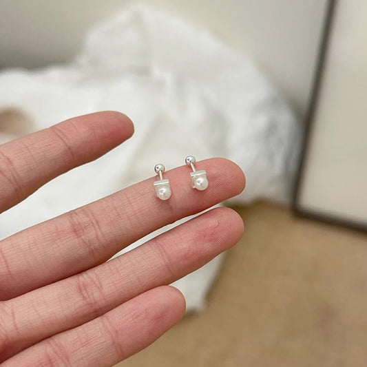 Earring Barbell Faux Alloy Pearl