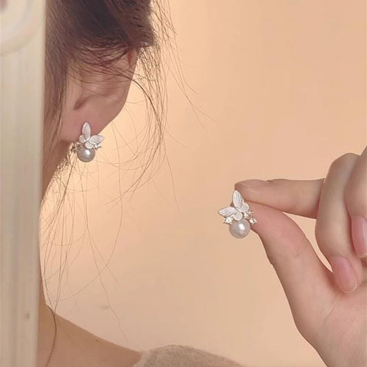 Alloy Earring Drop Faux Pearl Butterfly