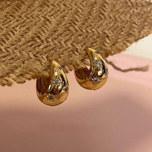 Alloy Earring Rhinestone Polished Huggie