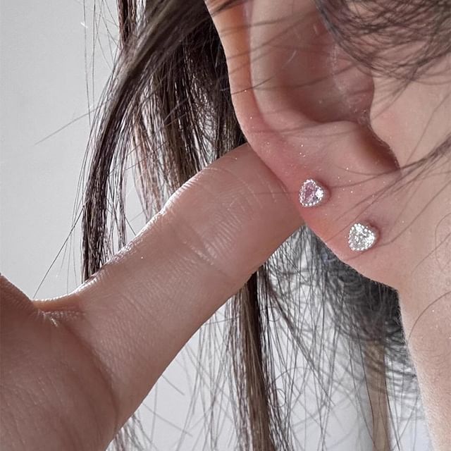 Stud Rhinestone Heart Earring Alloy