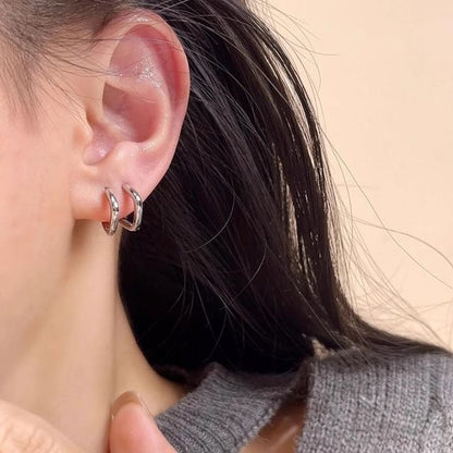 Rhinestone Huggie Polished Square / Alloy Earring