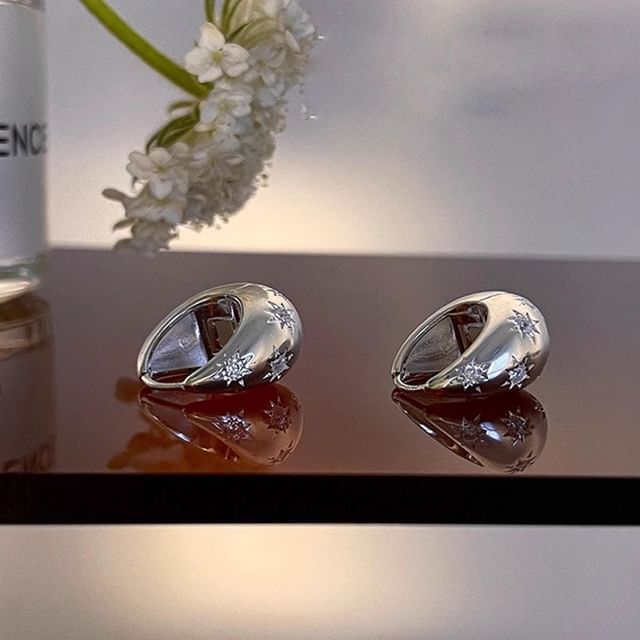 Alloy Earring Rhinestone Polished Huggie