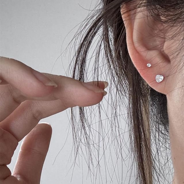 Stud Rhinestone Heart Earring Alloy