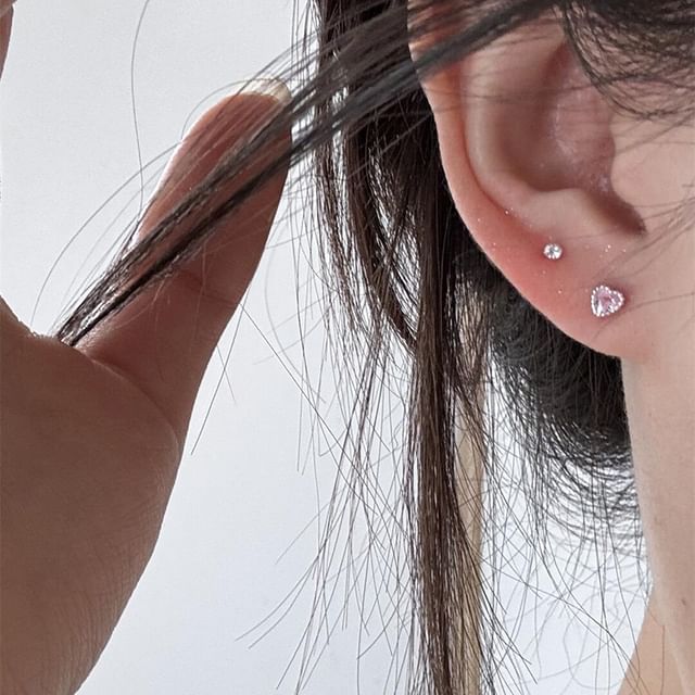 Stud Rhinestone Heart Earring Alloy
