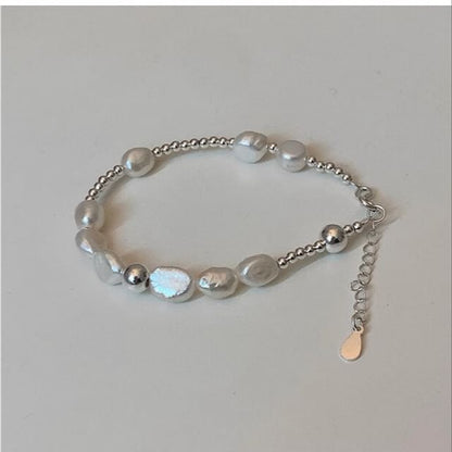 Silver Faux Pearl Beaded Sterling 925 Bracelet