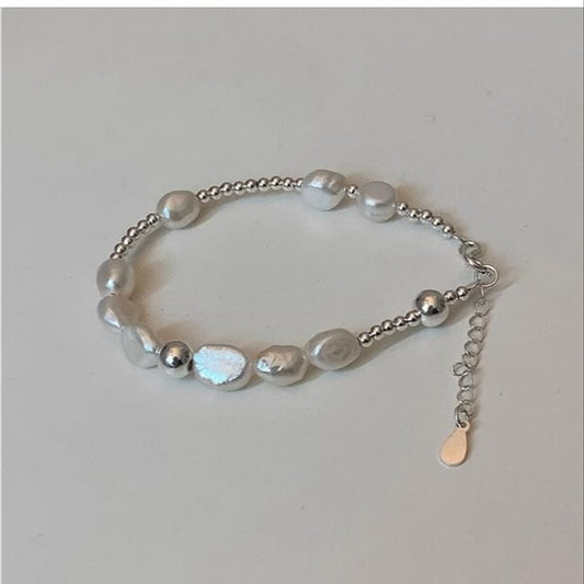 Silver Faux Pearl Beaded Sterling 925 Bracelet