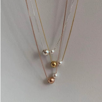 Ball Faux 925 Sterling Necklace Pearl Silver