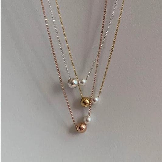 Ball Faux 925 Sterling Necklace Pearl Silver