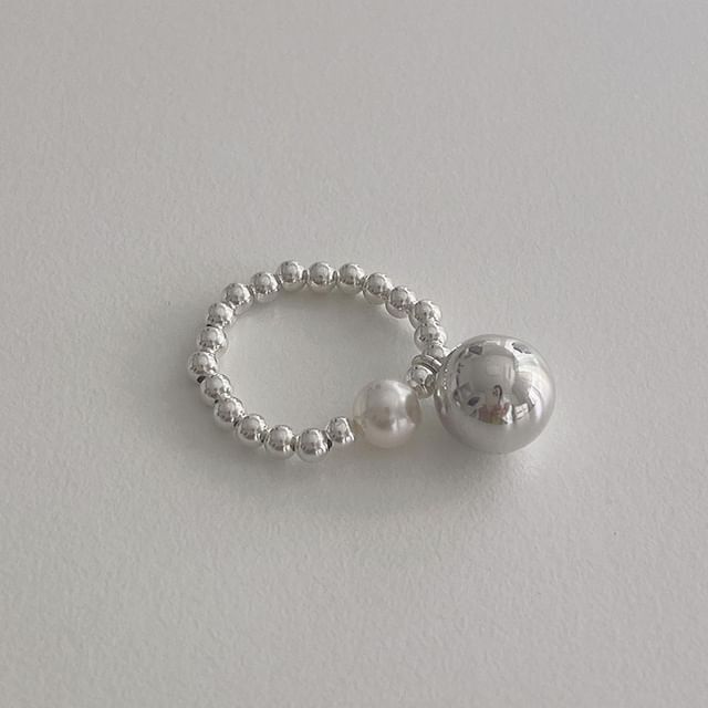 Ring Beaded Faux Sterling Elastic Silver 925 Pearl