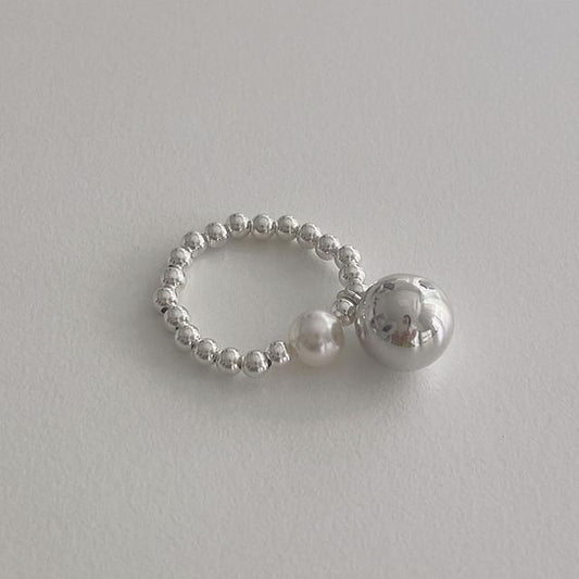 Ring Beaded Faux Sterling Elastic Silver 925 Pearl