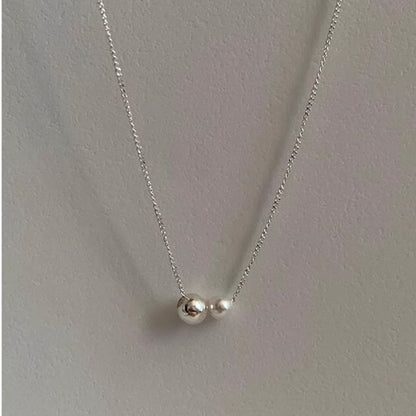 Ball Faux 925 Sterling Necklace Pearl Silver
