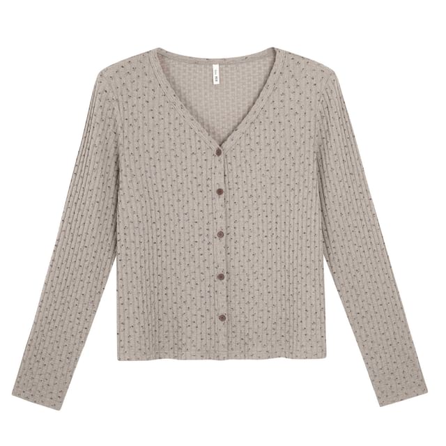 Plus Size V-Neck Floral Ribbed Cardigan