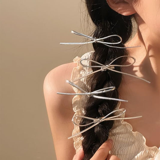 Clip Hair Metallic Bow Set