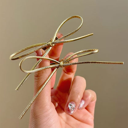 Clip Hair Metallic Bow Set