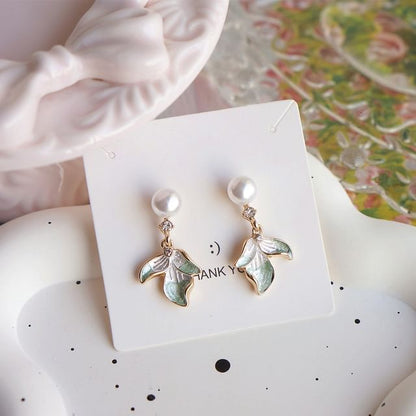 Drop Flower Rhinestone Pearl Faux Earring Clip-On /
