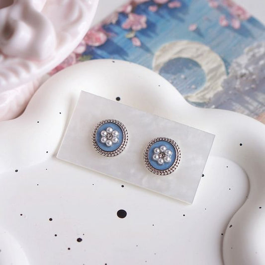 Ear Pearl Flower / Faux Earring Rhinestone Clip-On Stud