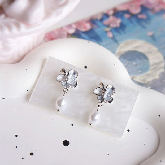 / Earring Pearl Butterfly Clip-On Faux Drop