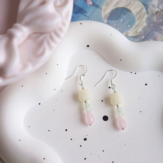 Earring Hook / Beaded Clip-On Flower Drop