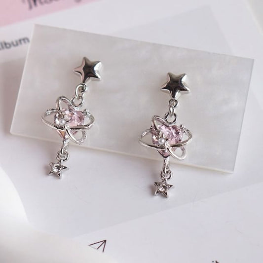 Star Heart Rhinestone / Drop Clip-On Earring