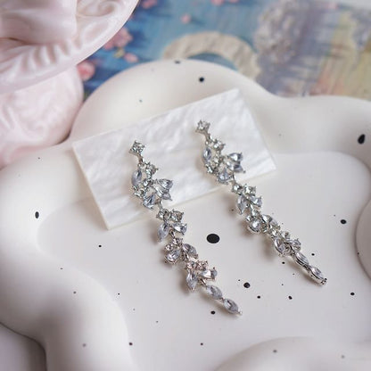 Rhinestone Leaf Drop Earring Clip-On /
