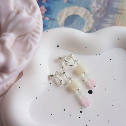 Earring Hook / Beaded Clip-On Flower Drop