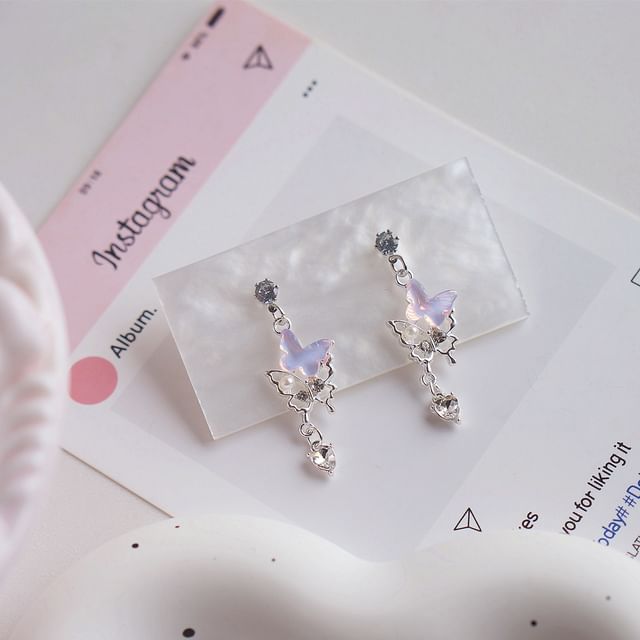 Clip-On Earring Butterfly Rhinestone Pearl Faux / Drop