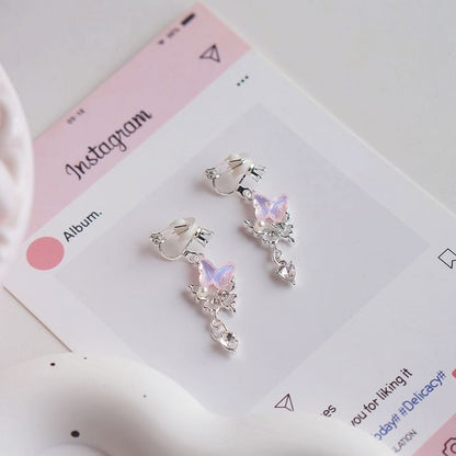 Clip-On Earring Butterfly Rhinestone Pearl Faux / Drop