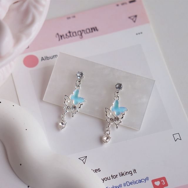 Clip-On Earring Butterfly Rhinestone Pearl Faux / Drop