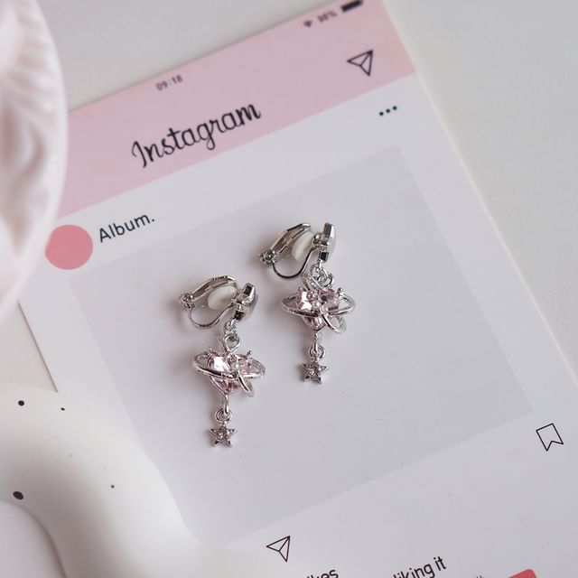 Star Heart Rhinestone / Drop Clip-On Earring