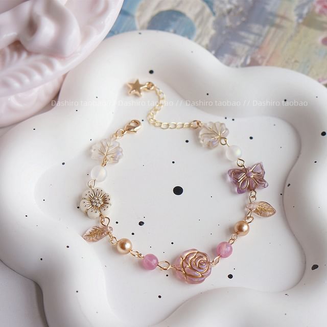 Bracelet Beaded Flower Gemstone