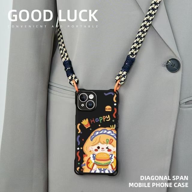 Case / Lanyard Strap Phone Set Girl Burger